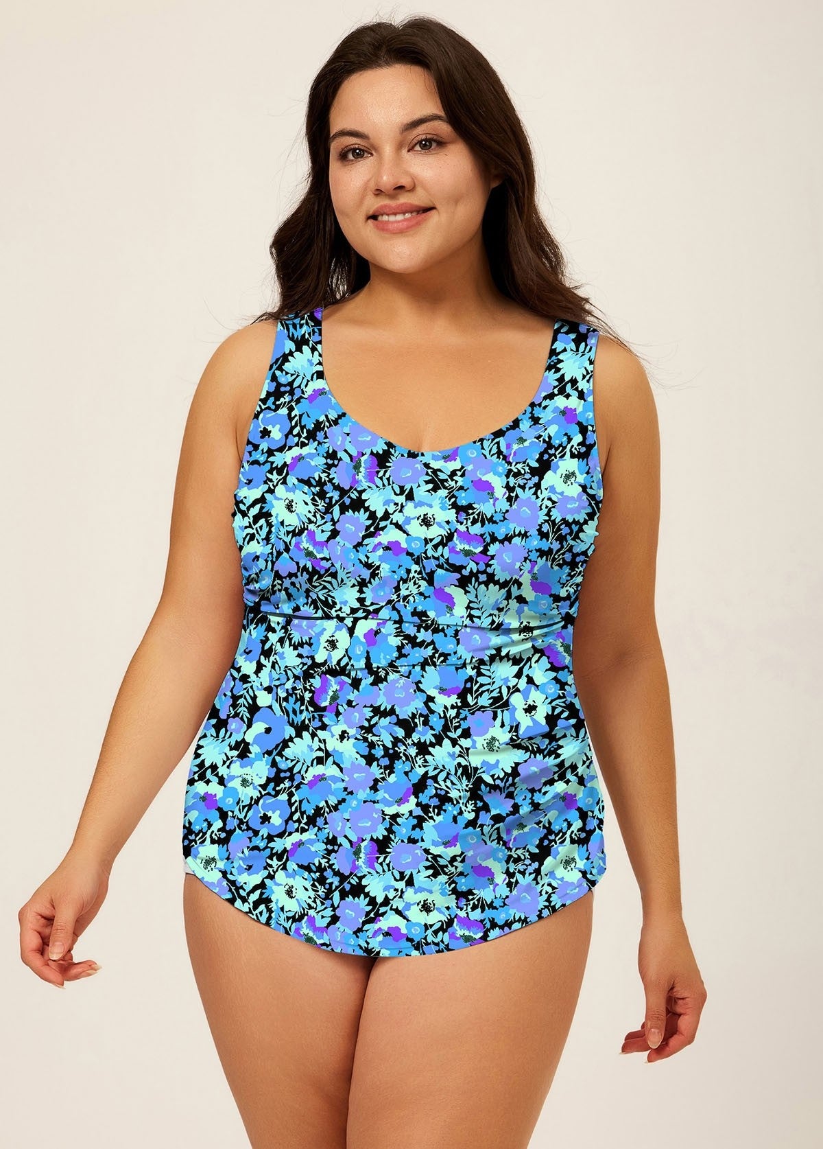 Blue Floral Plus Size Modest One Piece Swimsuit